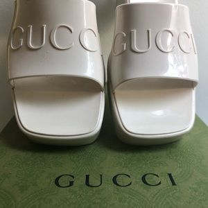 White Gucci Rubber Slides in Original Box
